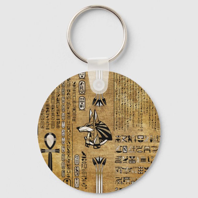 Anubis - Egyptian God -Gold and Pearl Key Ring (Front)