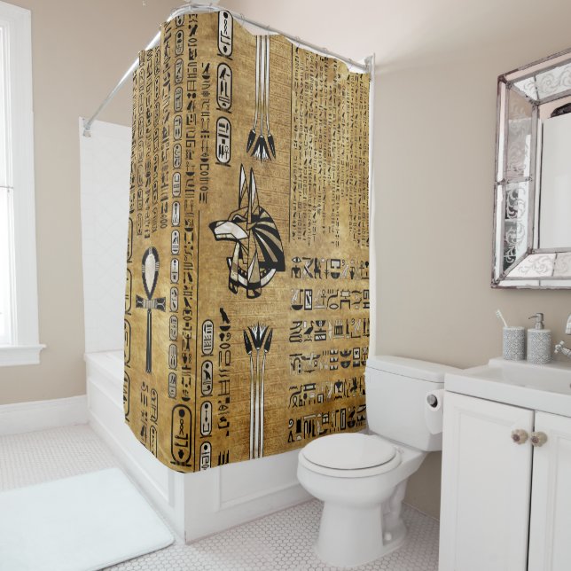 Anubis - Egyptian God -Gold and Pearl Shower Curtain (In Situ)