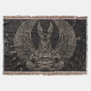 Anubis - Egyptian God Sepia Throw Blanket