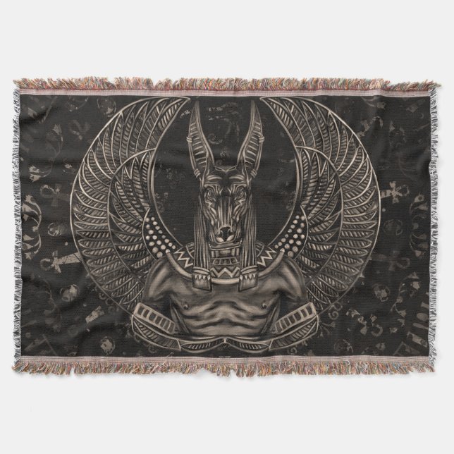 Anubis - Egyptian God Sepia Throw Blanket (Front)
