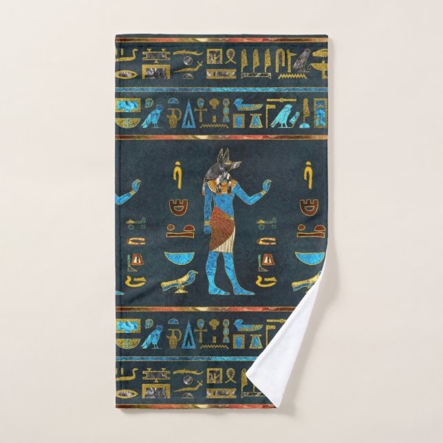 Anubis Egyptian  Gold, Blue and Red glass Bath Towel Set (Hand Towel)
