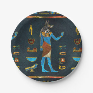 Anubis Egyptian  Gold, Blue and Red glass Paper Plate