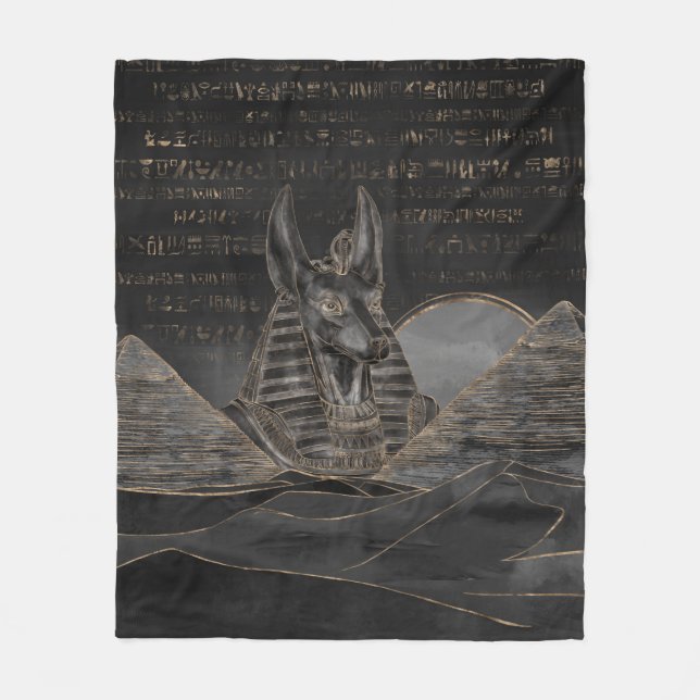Anubis on Egyptian pyramids landscape Fleece Blanket (Front)