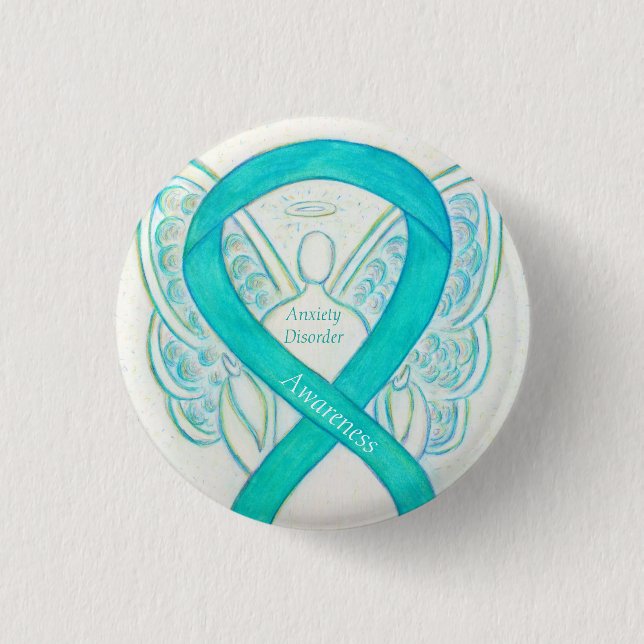 Anxiety Disorder Awareness Angel Teal Ribbon Pin (Front)