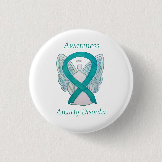 Anxiety Disorder Awareness Angel Teal Ribbon Pin (Front)
