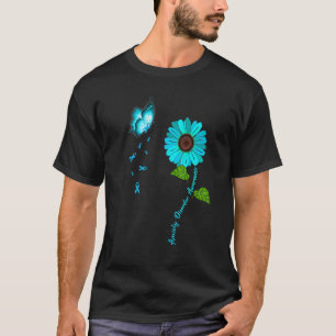 Anxiety Disorder Awareness Teal Butterfly Sunflowe T-Shirt