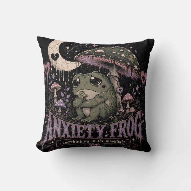 Anxiety Frog Overthinking Moonlight Design Cushion (Front)