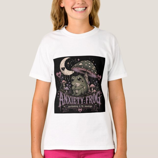 Anxiety Frog Overthinking Moonlight Design T-Shirt (Front)