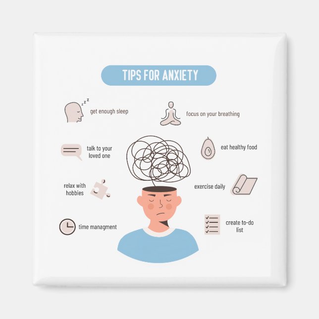 Anxiety Tips Minimal Mental Health Art Magnet (Front)