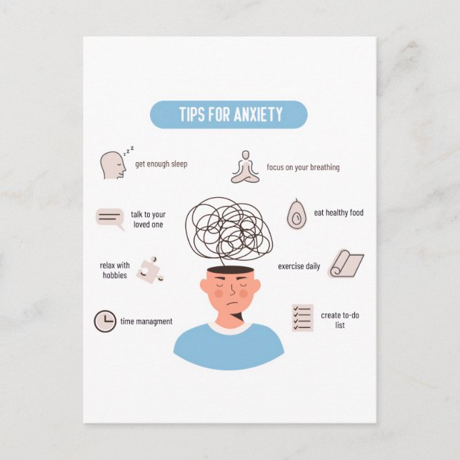 Anxiety Tips Minimal Mental Health Art Postcard (Front)
