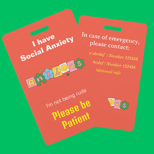 Anxious Anxiety invisible disability lanyard ID ID Badge