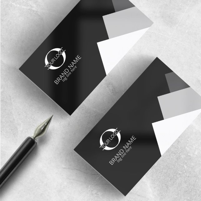 Any 3 Colours Geometric w/Logo White on Black ID81 Business Card (Creator Uploaded)