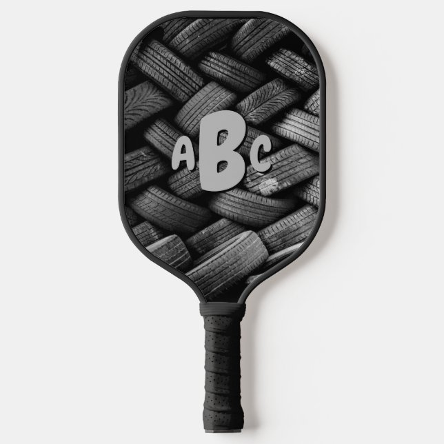 Any 3 Initial Letter Monogram Old Tyres Pickleball Paddle (Front)