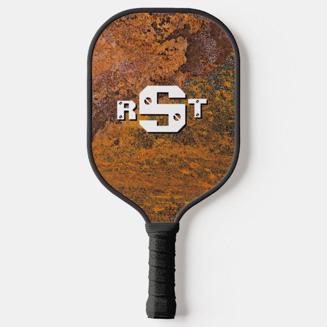 Any 3 Initial Letter Monogram Rusty Steel Plate  Pickleball Paddle (Back)