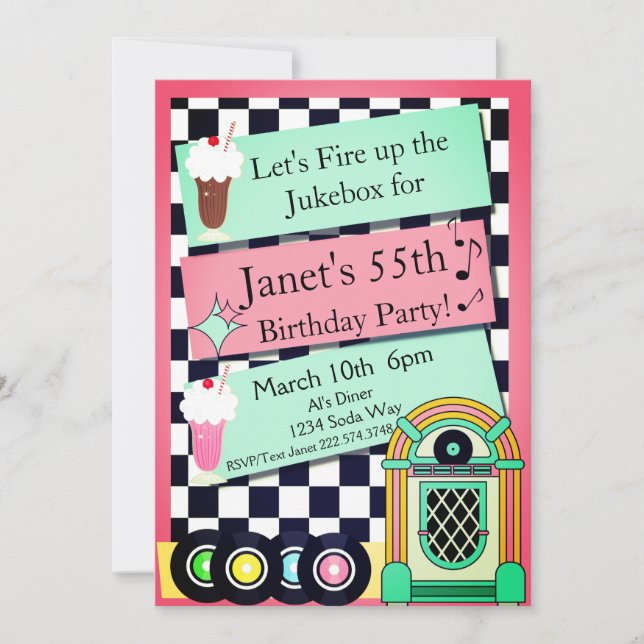 Any Age, 1950's Diner Birthday Invitation (Front)