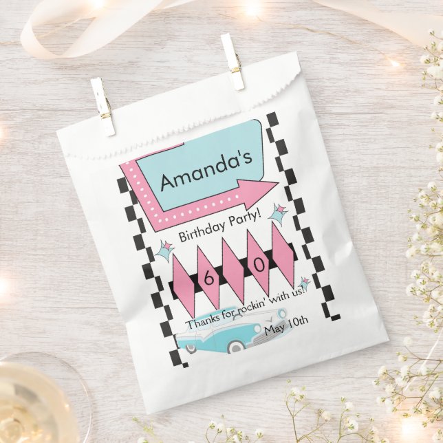 Any Age, 1950's Diner Birthday Thank You Favour Bags (Clipped)