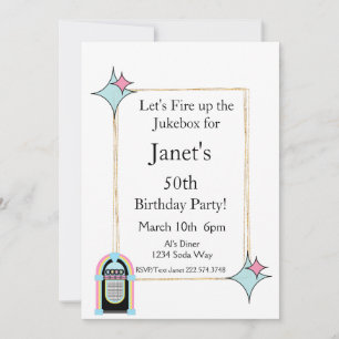 Any Age, 1950's Jukebox Birthday Invitation