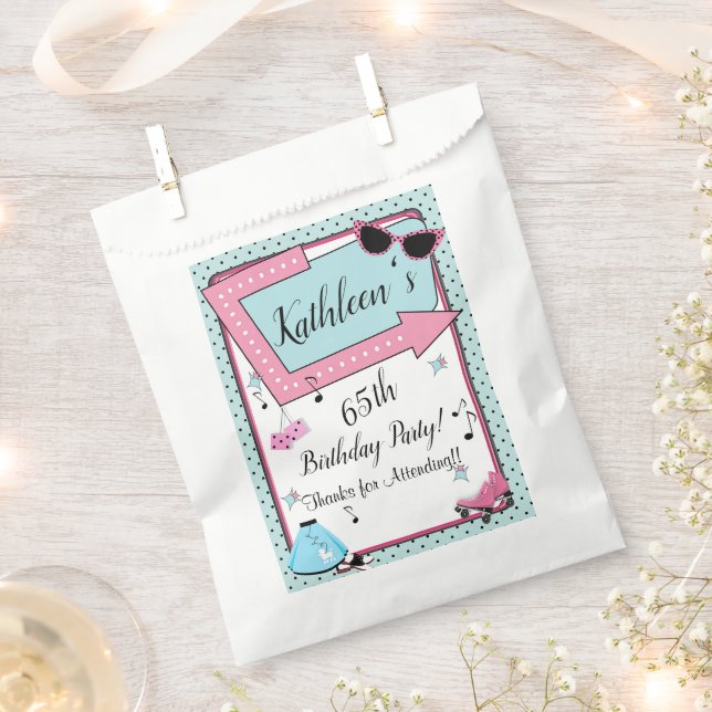 Any Age, 1950's Retro Birthday Favour Bags (Clipped)