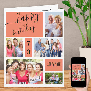 Any Age 5 Photo Collage Salmon Custom Birthday Card