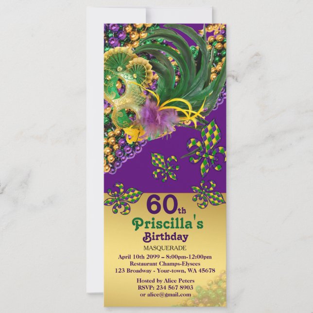 any age, 60th, Invitation Ticket Birthday Woman (Front)