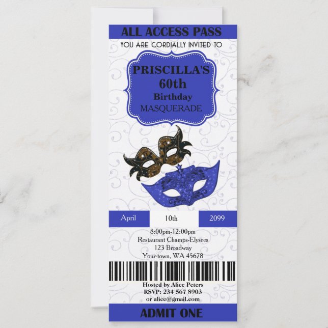 any age, 60th, Invitation Ticket Birthday Woman (Front)