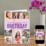 Any Age 8 Photo Collage Personalised Pink Birthday Card<br><div class="desc">Personalised birthday card for any age, in pink and purple. The photo template is ready for you to add 8 of your favourite photos and personalise with the birthday person's name or relation, such as mum, grandma, sister etc. Inside, the card reads "happy birthday" and you also have the option...</div>