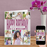Any Age 8 Photo Collage Pink Birthday Card<br><div class="desc">Personalised birthday card for any age. The photo template is ready for you to add 8 of your favourite photos and personalise with the birthday person's name or relation, such as mum, sister, nana etc. Inside, the card reads "happy birthday" and you also have the option to add your own...</div>