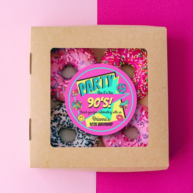 ANY AGE 90's birthday party pink thank you favour Classic Round Sticker (Creator Uploaded)