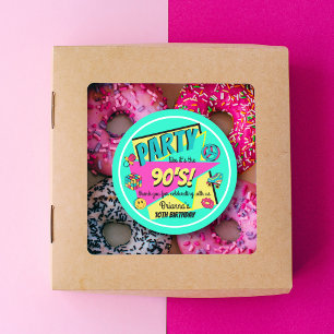 ANY AGE 90's birthday party teal thank you favour Classic Round Sticker