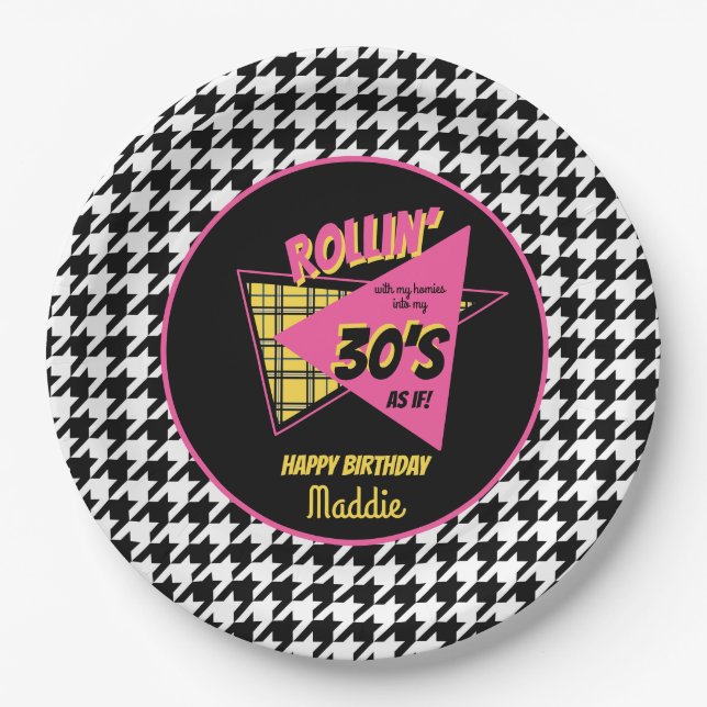 ANY AGE 90s houndstooth plaid birthday party Paper Plate (Front)