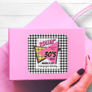 ANY AGE 90s plaid houndstooth birthday party favou Square Sticker