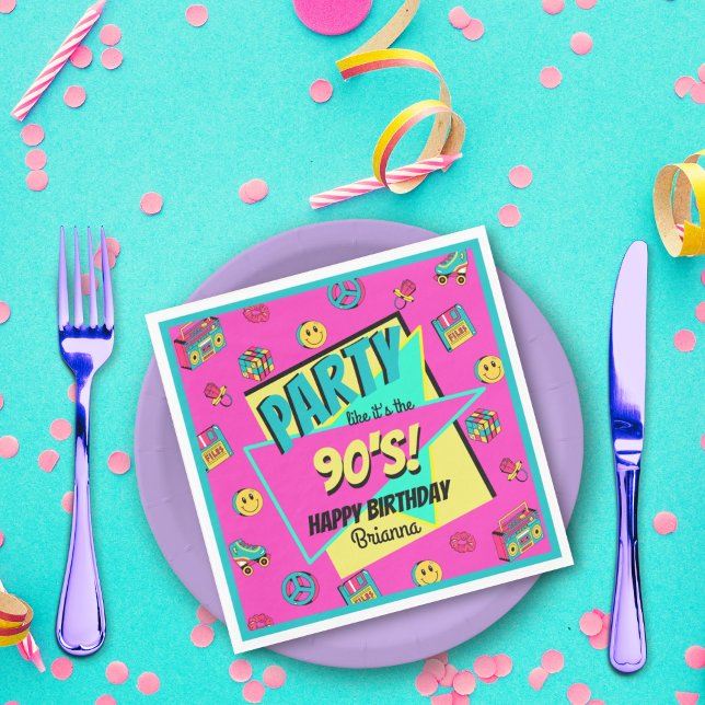 ANY AGE 90's retro personalised party napkins (Creator Uploaded)