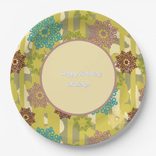 Any Age Abstract Floral Pattern Birthday Paper Plate