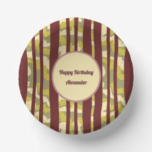 Any Age Adult Birthday Camo Stripes Pattern Paper Plate