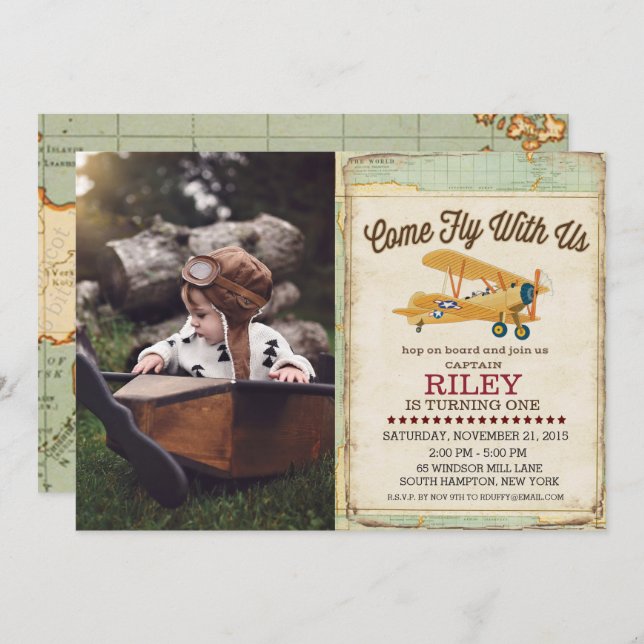 ANY AGE - Aeroplane Plane Travel Invitation (Front/Back)