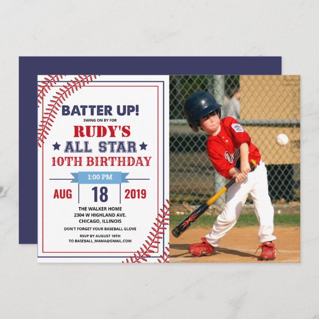 ANY AGE - Baseball Birthday Photo Invitation (Front/Back)