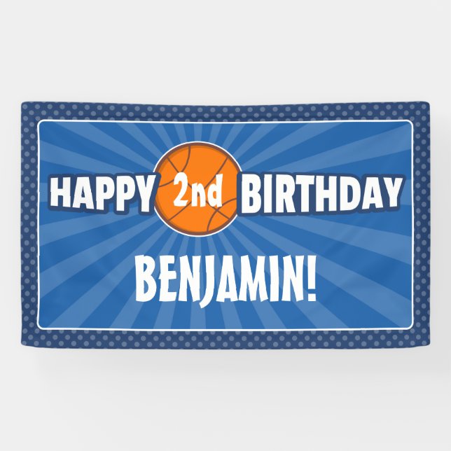 Any Age Basketball Blue Birthday Banner (Horizontal)