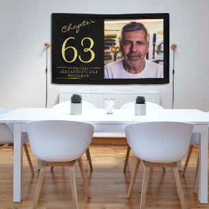 Any Age Birthday Black Gold Photo Banner