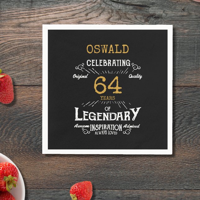 Any Age Birthday Black Gold Retro Legendary Napkin (Creator Uploaded)