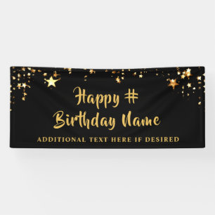ANY AGE Birthday Black Gold Stars Custom Message B Banner