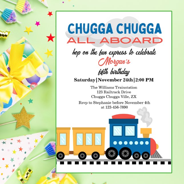 Any Age Birthday Colourful Cartoon Train  Invitation (Creator Uploaded)