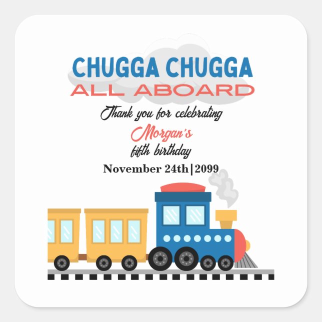 Any Age Birthday Colourful Cartoon Train  Square Sticker (Front)