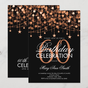 Any Age Birthday Copper String Lights & Stars Invitation