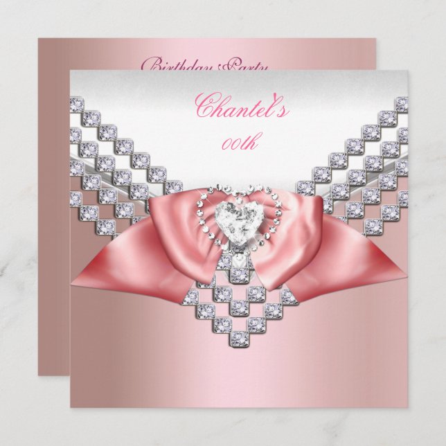 Any Age Birthday Coral Pink 2 Bow Peach Invitation (Front/Back)