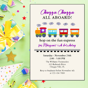 Any Age Birthday Cute Colourful Train Invitation
