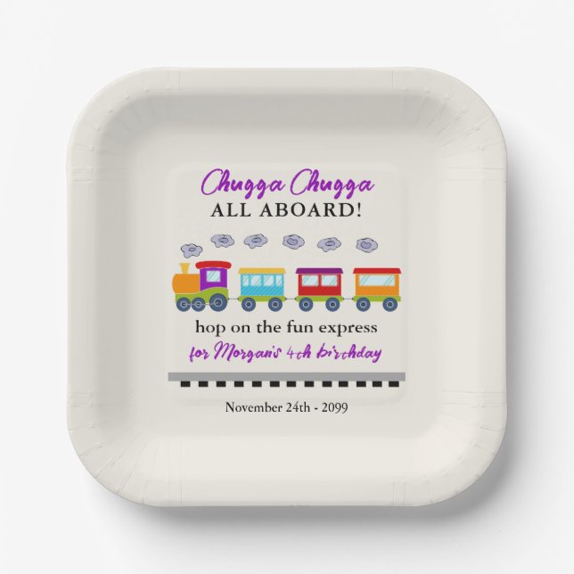 Any Age Birthday Cute Colourful Train  Paper Plate (Front)
