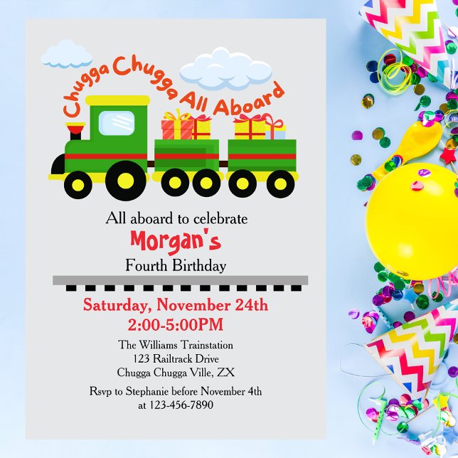 Any Age Birthday Cute Colourful Train With Present Invitation (Creator Uploaded)