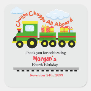 Any Age Birthday Cute Colourful Train With Present Square Sticker