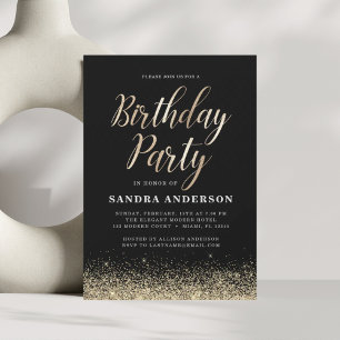 Any Age Birthday Gold Black Modern Glitter Invitation