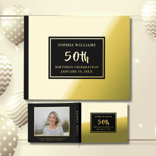 Any Age Birthday Guest Book Photo Elegant Black 